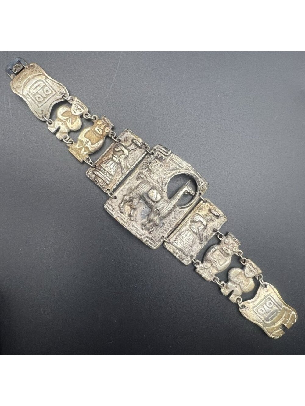Vintage Peruvian Sterling Silver Storyteller Panel Link Bracelet Figural 42.6g